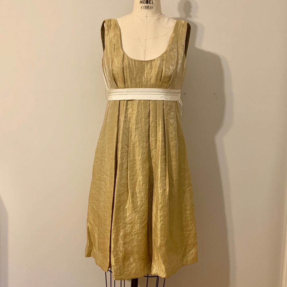 Vera Wang Gold Lamé Empire Waist Dress